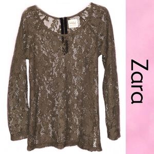 ✨New Price Drop!!✨ ZARA TRAFALUC GREEN LACE SHEER TOP M